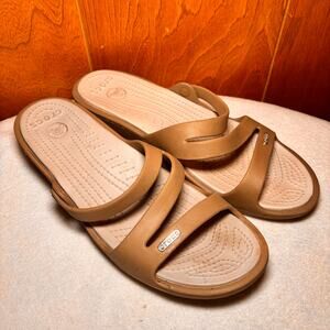 Crocs Patricia Wedge Women's Size 10 Tan Strap Sandals Slides